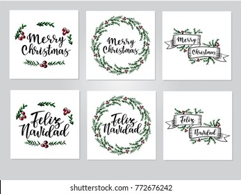 'Feliz navidad' Spanish typography lettering. 'Merry Christmas' typography lettering.  Great for Christmas and New year cards, gift tags.