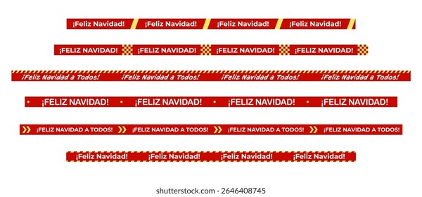 Feliz Navidad Tape Set, Red Warning Lines For Christmas Packaging, Holiday Greeting Designs, Gift Wrapping, And Web Decoration. Vector Illustration.