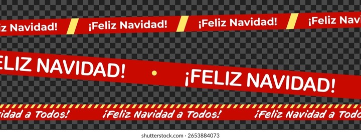 Fita Feliz Navidad Conjunto Com Listras De Aviso Amarelas, Letras De Feriado Negrito E Fundo Transparente. Perfeito Para Embalagens De Natal, Embalagem De Presentes, Etiquetas, Mídias Sociais Ou Impressão. Ilustração de vetor.