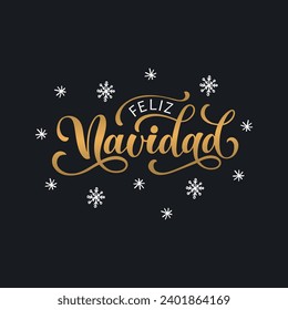 Feliz Navidad text meaning Merry Christmas in Spanish, hand drawn lettering typography. Modern brush calligraphy. Design for poster, greeting card, banner, print, invitation