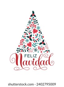 Feliz Navidad text meaning Merry Christmas in Spanish, hand drawn lettering typography. Modern brush calligraphy. Design for poster, greeting card, banner, print, invitation