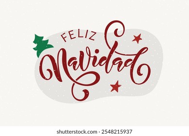 Feliz Natal em espanhol, com letras desenhadas à mão. Caligrafia moderna de pincel isolada no fundo branco. Design para cartaz, cartão de saudação, banner, impressão, convite