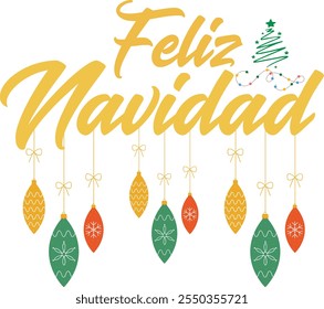 Feliz Navidad text meaning Merry Christmas in Spanish, hand drawn lettering. Modern brush calligraphy isolated on white background. Design for poster, greeting card, banner, print, invitation