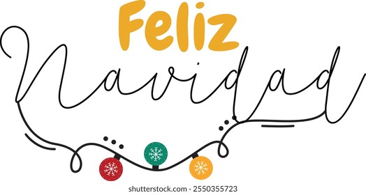 Feliz Natal em espanhol, com letras desenhadas à mão. Caligrafia moderna de pincel isolada no fundo branco. Design para cartaz, cartão de saudação, banner, impressão, convite