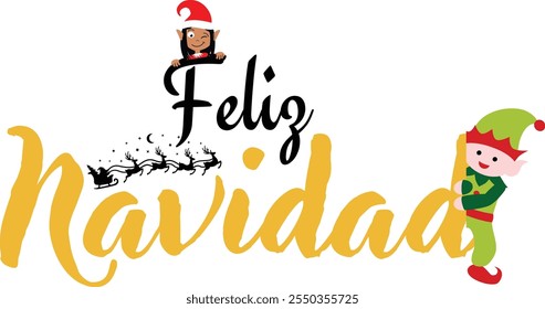 Feliz Navidad Text bedeutet Frohe Weihnachten auf Spanisch, handgezeichnete Beschriftung. Moderne Pinselkalligraphie einzeln auf weißem Hintergrund. Design für Poster, Grußkarte, Banner, Druck, Einladung