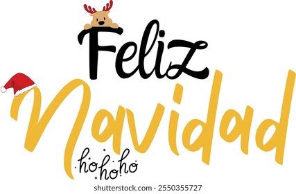 Feliz Navidad Text bedeutet Frohe Weihnachten auf Spanisch, handgezeichnete Beschriftung. Moderne Pinselkalligraphie einzeln auf weißem Hintergrund. Design für Poster, Grußkarte, Banner, Druck, Einladung