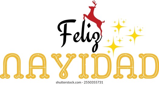 Feliz Natal em espanhol, com letras desenhadas à mão. Caligrafia moderna de pincel isolada no fundo branco. Design para cartaz, cartão de saudação, banner, impressão, convite