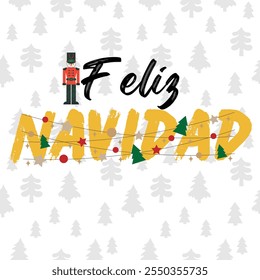 Feliz Natal em espanhol, com letras desenhadas à mão. Caligrafia moderna de pincel isolada no fundo branco. Design para cartaz, cartão de saudação, banner, impressão, convite