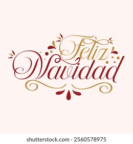 Feliz Navidad text meaning Merry Christmas in Spanish. Feliz Navidad text design with Christmas stars and elegant swirls, perfect for greeting cards, banners, posters, flyers, and social media posts.