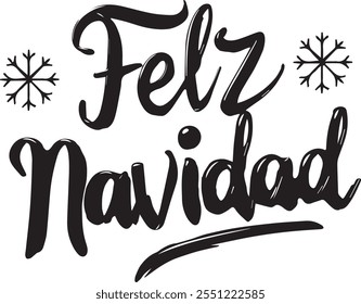 Feliz Natal em espanhol, com letras desenhadas à mão. Tipografia moderna isolada sobre fundo branco. Design para cartaz, cartão, banner, etc