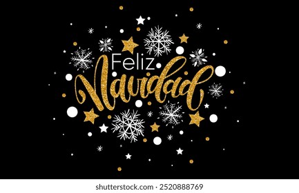 Feliz Natal - Texto em espanhol feliz Natal.  Banner de Natal, ilustração vetorial. Cartaz, cartão para redes sociais, redes e outros