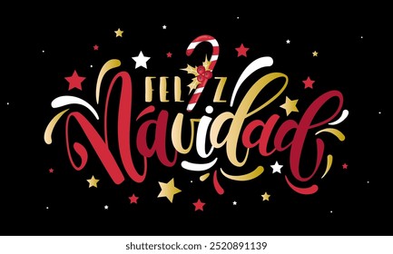 Feliz Natal - Texto em espanhol feliz Natal. Banner de Natal, ilustração vetorial. Cartaz, cartão para redes sociais, redes e outros