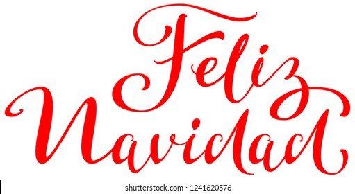 Feliz navidad text translation from spanish. Merry Christmas lettering greeting card. Isolated on white vector illustration