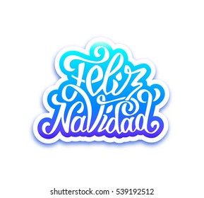 Feliz Navidad typographic text on paper label over white background. Vector greeting card design template for winter holidays