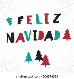 Feliz Navidad. Vector Merry Christmas card template in spanish language.