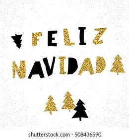 Feliz Navidad. Vector Merry Christmas card template in spanish language.