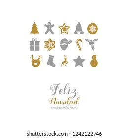 Feliz Navidad y Prospero Ano Nuevo - spanish Christmas wishes. Vector.