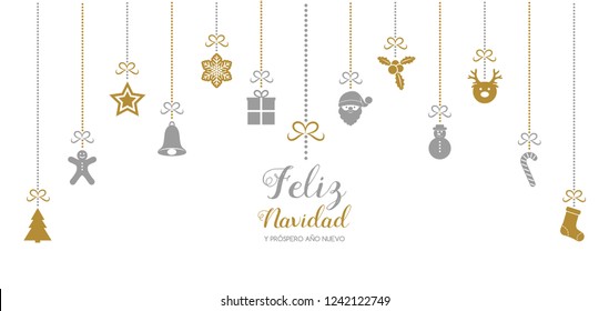 Feliz Navidad y Prospero Ano Nuevo - deseos de Navidad españoles. Vector.