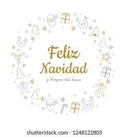 Feliz Navidad y Prospero Ano Nuevo - spanish Christmas wishes. Vector.