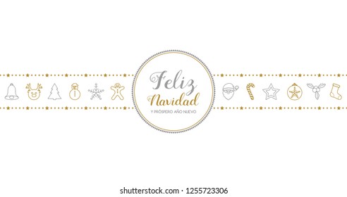 Feliz Navidad y Prospero Ano Nuevo - spanish Christmas wishes. Vector.