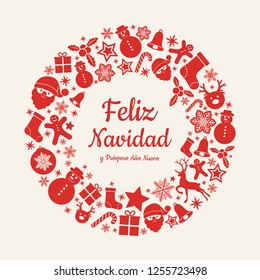 Feliz Navidad y Prospero Ano Nuevo - spanish Christmas wishes. Vector.