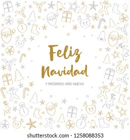 Feliz Navidad y Prospero Ano Nuevo - spanish Christmas wishes. Vector.