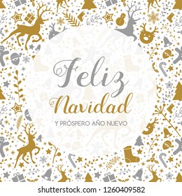 Feliz Navidad y Prospero Ano Nuevo - spanish Christmas wishes. Vector.