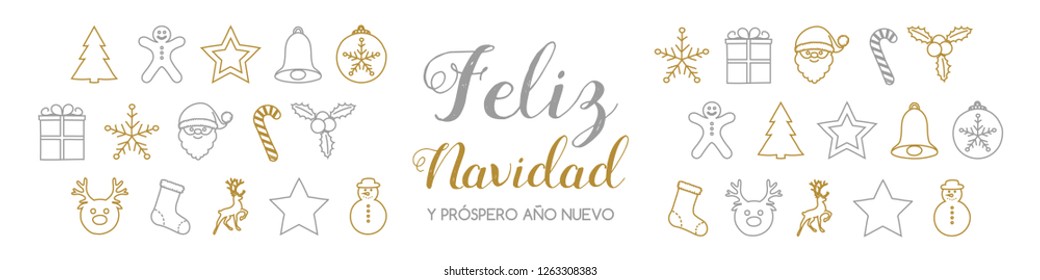 Feliz Navidad y Prospero Ano Nuevo - spanish Christmas wishes. Vector.