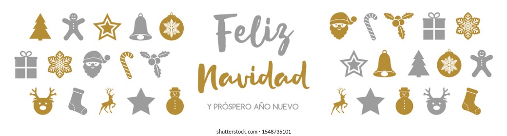 Feliz Navidad y Prospero Ano Nuevo - spanish Christmas wishes. Vector.