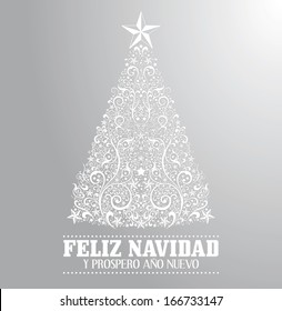 Feliz navidad y prospero ano nuevo - merry christmas and happy new year spanish text card - vector - Abstract Floral Christmas Tree Background.