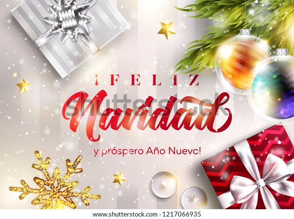 Auguri Buon Natale In Spagnolo.Immagine Vettoriale Stock 1217066935 A Tema Feliz Navidad Y Prospero Ano Nuevo Royalty Free