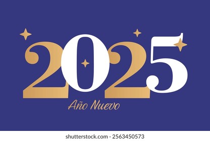 "feliz año nuevo 2025" means happy new year 2025 in spanish. Greeting card illustration