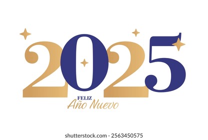 "feliz año nuevo 2025" means happy new year 2025 in spanish. Greeting card illustration