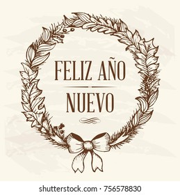 Feliz Año Nuevo (Happy New Year in Spanish) Wreath Vintage Composition