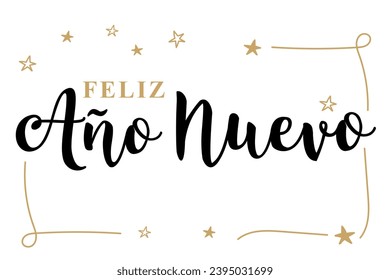 "feliz año nuevo" means happy new year in spanish. Greeting card illustration. Gold