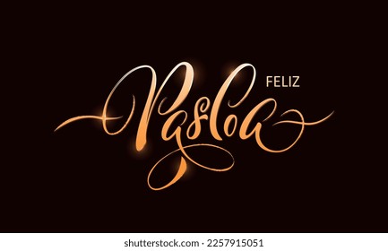 Feliz Pascoa handwritten text (Happy Easter in Portuguese). Hand lettering typography, modern brush ink calligraphy, vector illustration. Design concept for greeting card, banner, poster