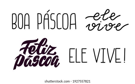 Feliz Pascoa - Happy easter lettering set in portuguese. Design elements for holiday greeting cards. Modern typography for Brazil and Portugal. Isolated hand drawn phrases on white background. 