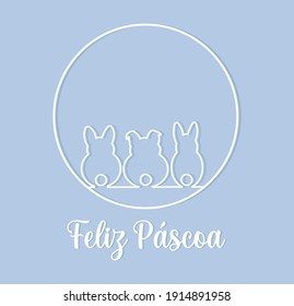 Feliz Pascoa is Happy Easter in Portuguese. Cute line art design vector.