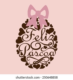 Feliz Pascoa is Happy Easter in portuguese. Flat design with calligraphic message.