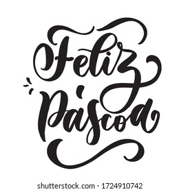 Feliz pascoa. Typography lettering quote, brush calligraphy banner with  thin line.