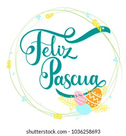 Feliz Pascua colorful lettering. Happy Easter lettering in Spanish. Hand written Easter phrases. Seasons Greetings