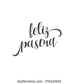 Feliz pascua. Greeting inscription Happy Easter in Spanish. Holiday card with the elite gold calligraphy . Ready for print design postcards. Isolated label for design of postcards and greeting cards