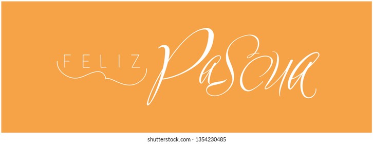 Feliz Pascua - Happy Easter hand drawn calligraphy, written in Spanish, on yellow background. Flat vector illustration for cards, posters, invitations, greetings, Easter design and decoration, web.