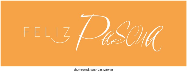 Feliz Pascua - Happy Easter hand drawn calligraphy, written in Spanish, on yellow background. Flat vector illustration for Easter design and decoration, cards, posters, invitations, greetings, web.