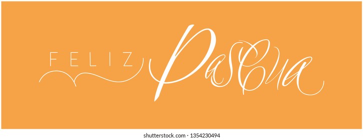 Feliz Pascua - Happy Easter hand drawn calligraphy, written in Spanish, on yellow background. Flat vector illustration for cards, greetings, invitations, posters, Easter design and decoration, web.