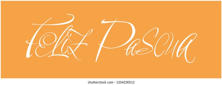 Feliz Pascua - Happy Easter hand drawn calligraphy, written in Spanish, on yellow background. Flat vector illustration for Easter design and decoration, cards, invitations, greetings, posters, web.