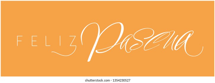 Feliz Pascua - Happy Easter hand drawn calligraphy, written in Spanish, on yellow background. Flat vector illustration for cards, invitations, greetings, posters, Easter design and decoration, web.