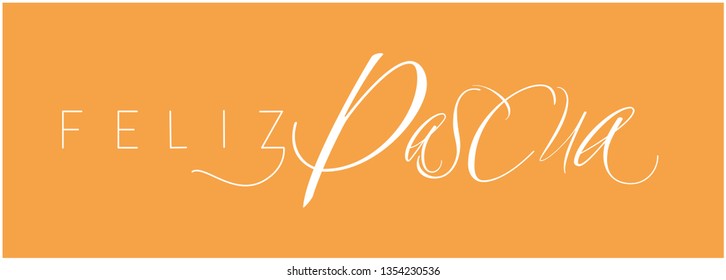 Feliz Pascua - Happy Easter hand drawn calligraphy, written in Spanish, on yellow background. Flat vector illustration for cards, invitations, greetings, Easter design and decoration, posters, web.