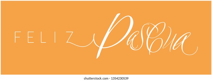 Feliz Pascua - Happy Easter hand drawn calligraphy, written in Spanish, on yellow background. Flat vector illustration for invitations, greetings, cards, posters, Easter design and decoration, web.