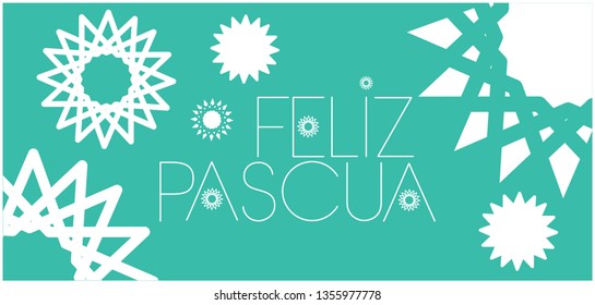 Feliz Pascua - Happy Easter hand drawn lettering, written in Spanish, on turquoise background. Flat vector illustration for cards, Easter design and decoration, posters, greetings, invitations, web.